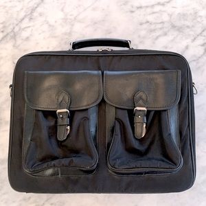 Roots black nylon & leather laptop|brief case with cross body padded strap